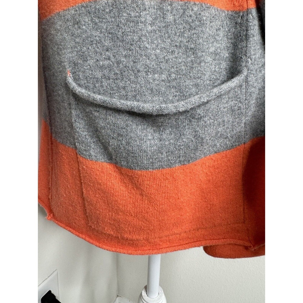Pure Amici Cashmere Cardigan Orange Gray Striped Open Front Pockets - Picture 7 of 12